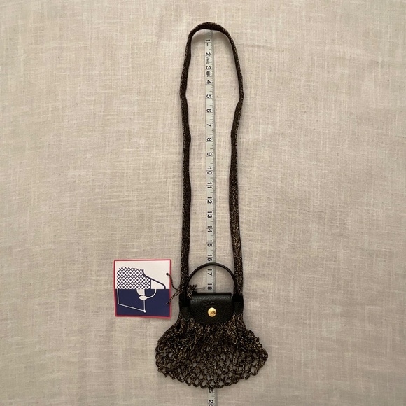 Longchamp Le Pliage Filet XS Stretch Mesh Crossbody Black Gold Bag NWT - Picture 5 of 14